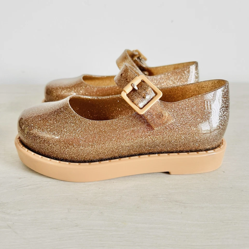 Mini Melissa Niña Dorada Maggie Brillante Mary Jane Pisos - Talla 9 Foto 3 de 4