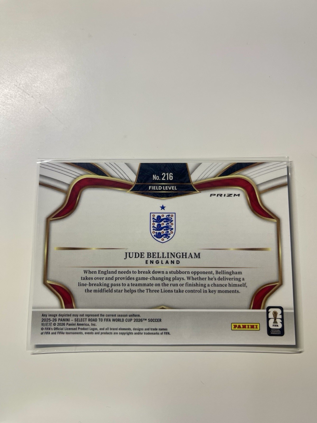 Jude Bellingham 2026 Panini Select Road to FIFA World Cup Purple Mojo Prizm #216 view 2
