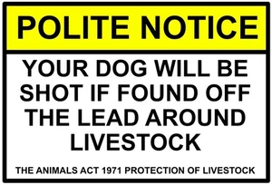 Dog will be shot livestock animal protection Sign Self Adhesive Warning Sticker