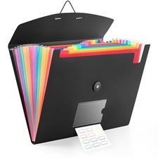 13 Pocket Accordion File Organizer with Elastic Closure, Expanding File Black