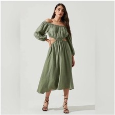 ASTR The Label Cassian Midi Dress Off the shoulder Forrest Green Cocktail Spring