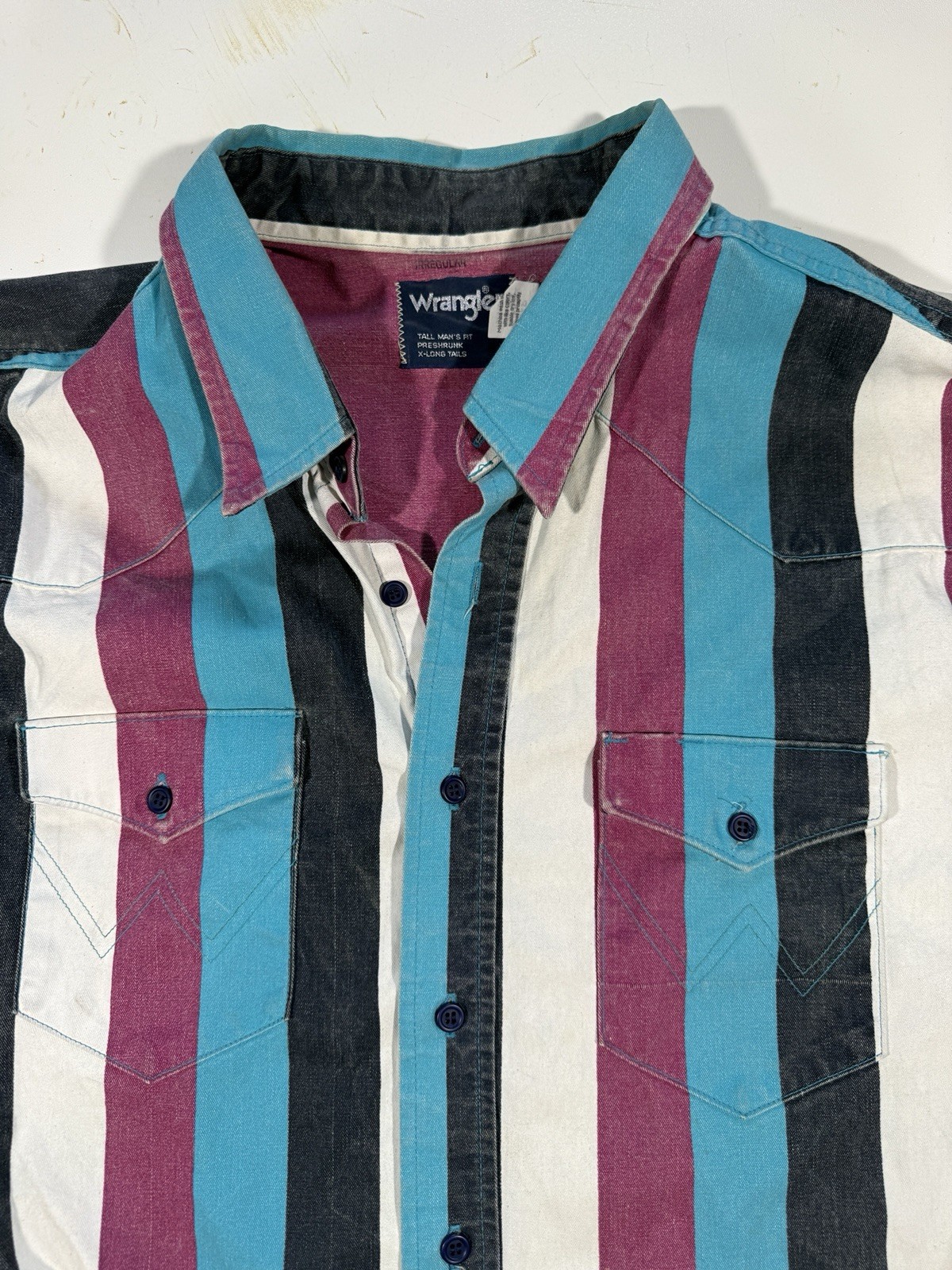 RARE Vintage Wrangler Brushpopper Shirt 20 37 XXL Western Rodeo Cowboy Striped image 5