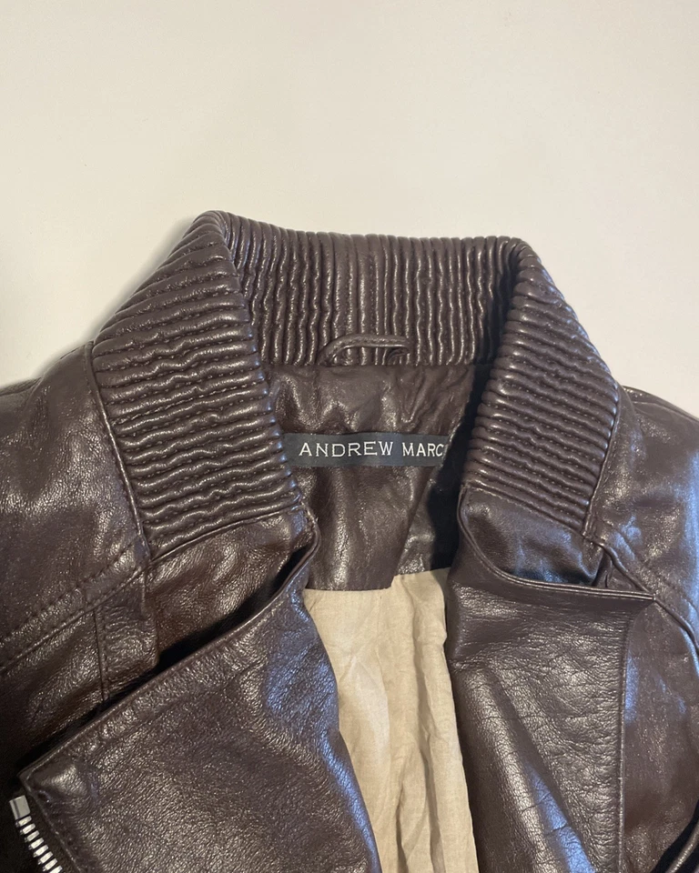 Andrew Marc女式S码巧克力棕色皮革夹克 — 第 4/4 张图片