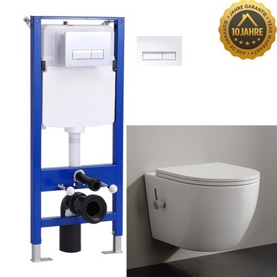 Spülrandlos Dusch WC mit Bidet Funktion & 114cm Vorwandelement Spülkasten Set