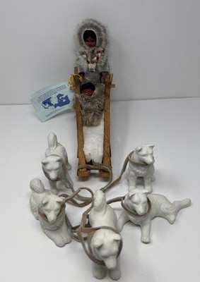 1988 Carlson Inuit The People Eskimo Dog Sled With Mother And Child. Made In USA