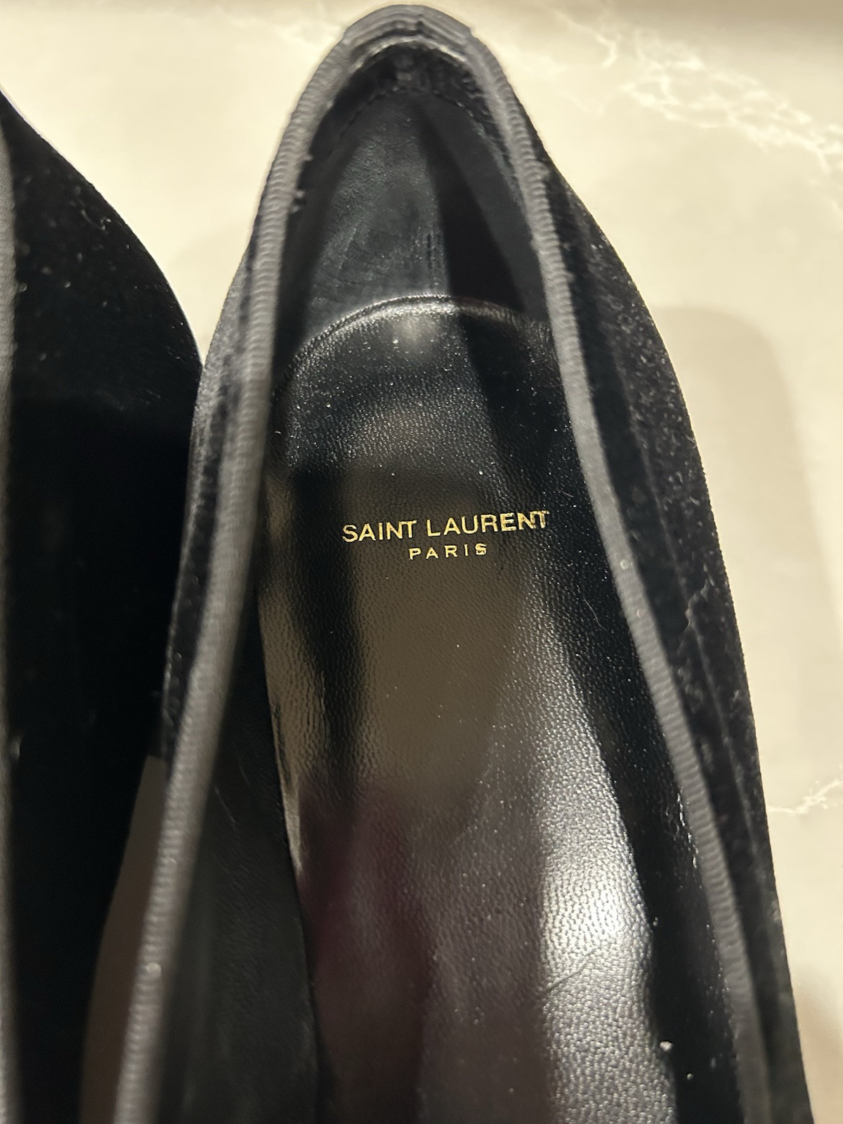 Mocassini ciabatte da fumo SAINT LAURENT nuovi in velluto nero taglia 39 9 corse lunghe