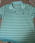 Boys Polo Collared Shirt Teal Green With Navy Blue Stripes — photo 1