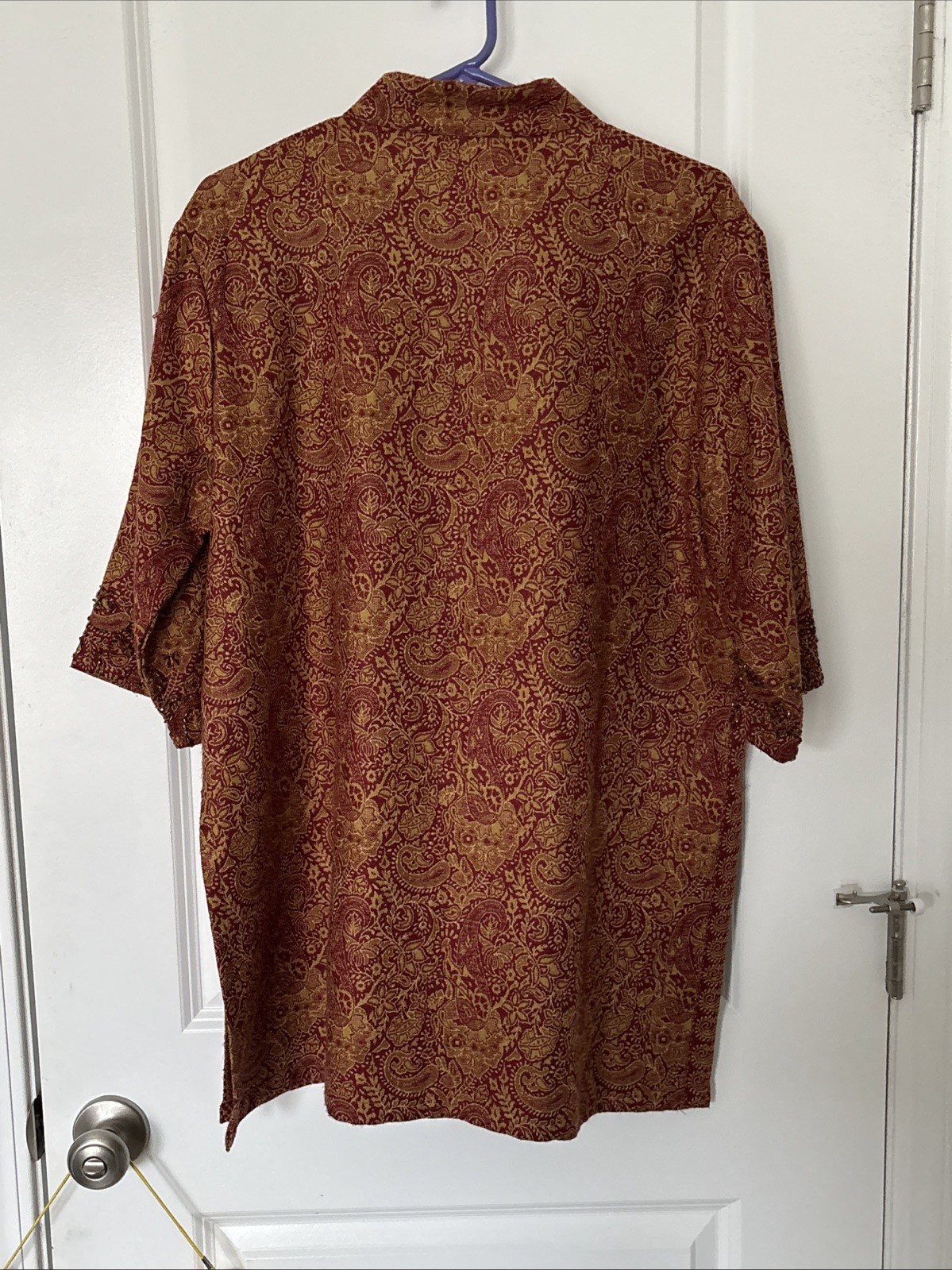 Sterling Styles Button Front Gold Red Kimono Bead… - image 8