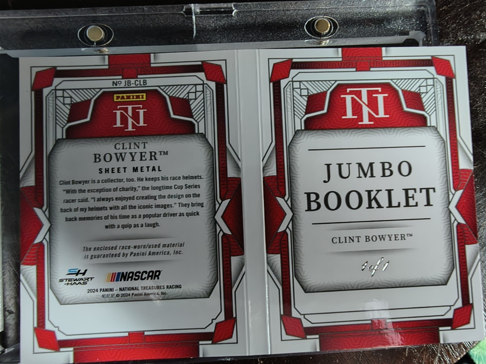 2024 NATIONAL TREASURES CLINT BOWYER JUMBO METAL BOOKLET TRUE #1/1 PLATINUM  view 5