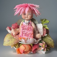 Tooth Fairy Doll Mixed Media Assemblage Art VTG Porcelain Sits Shelf Signed