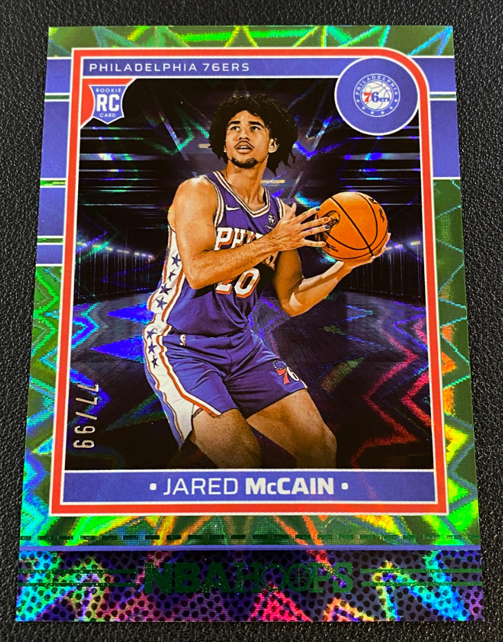Jared Mccain 2024-25 Panini NBA Hoops 77/99 Green Explosion Rookie RC 76ers #246
