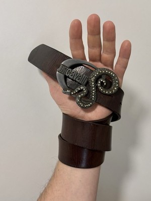 DDP Vintage 2000s Y2k Just Cavalli Snake Leather Belt Brown Stones size 90