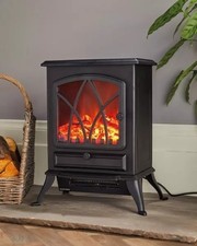 Kirkton House Electric Stove Heater in Black 2000W, Fire Flame Effect - 28311 -N