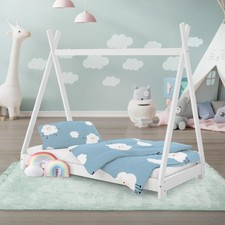 Lettino per bambini tenda indiana in legno bianco culla rete a doghe 140 x 70 cm