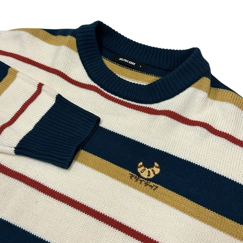 Aelfric Eden Croissant Embroidered Sweater Men's Large Striped - Picture 1 of 8