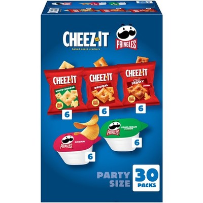 Cheez-It, Pringles, Salty Snacks, Party Size, Variety 0.89 Ounce (Pack of 30)