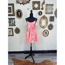 Vintage Victoria's secret Y2K Peach Satin Lace Trim Chemise Nightie NWT