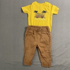 Baby Boy Outfit Set 12 Months Bodysuit  Jogger Pants Yellow  Tan Mixed Brands