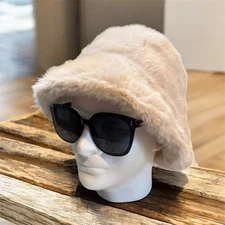 White Faux Fur Fluffy Bucket Hat