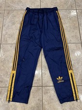 Vtg Mens M Adidas Trefoil Navy Yellow Track Pants Windbreaker 3 Stripe 9380 Flaw
