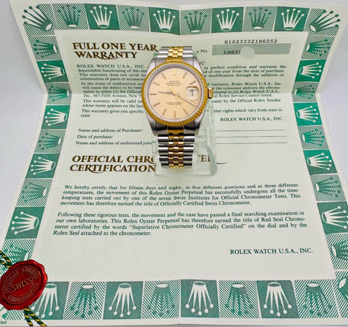 Rolex Oyster Perpetual Datejust Two-Tone Champagne Dial Fluted Bezel Wristwatch