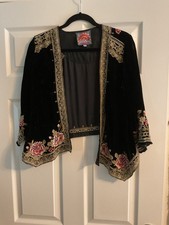 johnny was black velvet embroidered cardigan size small