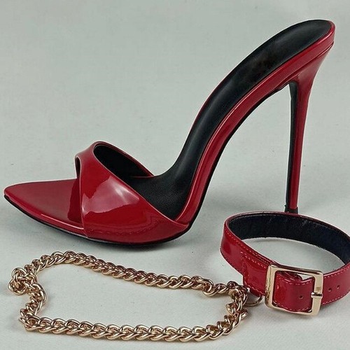Sexy Moderno Para Mujer Punta Abierta Mula Toboganes Vestido Fiesta Cadena Tacón Alto Zapatos - Imagen 27 de 27