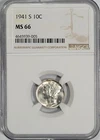 1941-S 10c Uncirculated Mercury Silver Dime NGC MS-66 Luster