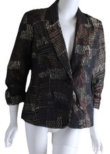 NWT Chico's Sz 1 M Green Funky Art-to-Wear Patchwork Metallic 3/4 Jacket Blazer
