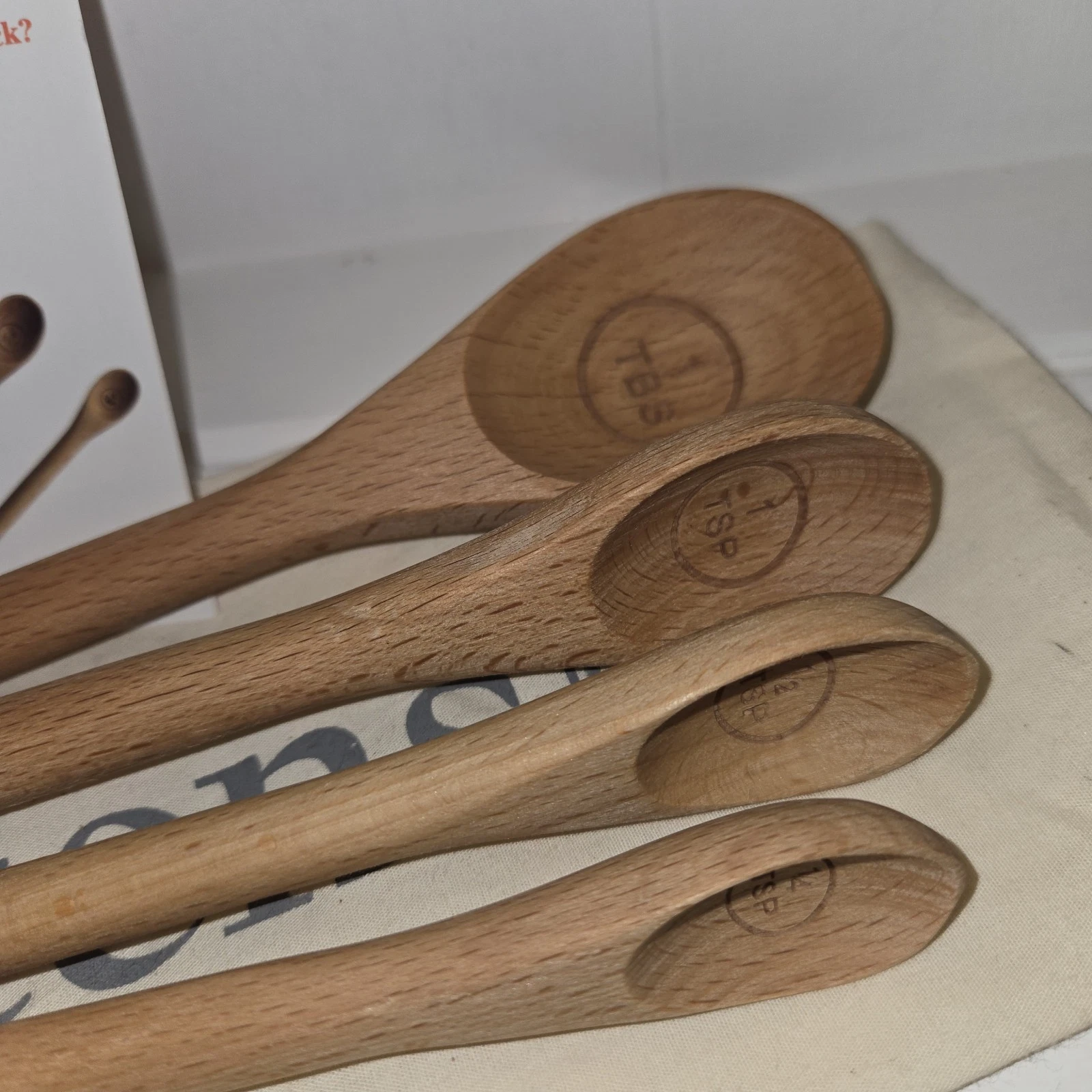 Wooden Measuring Spoons Utensi, Set of 4 Long Handle Hanging