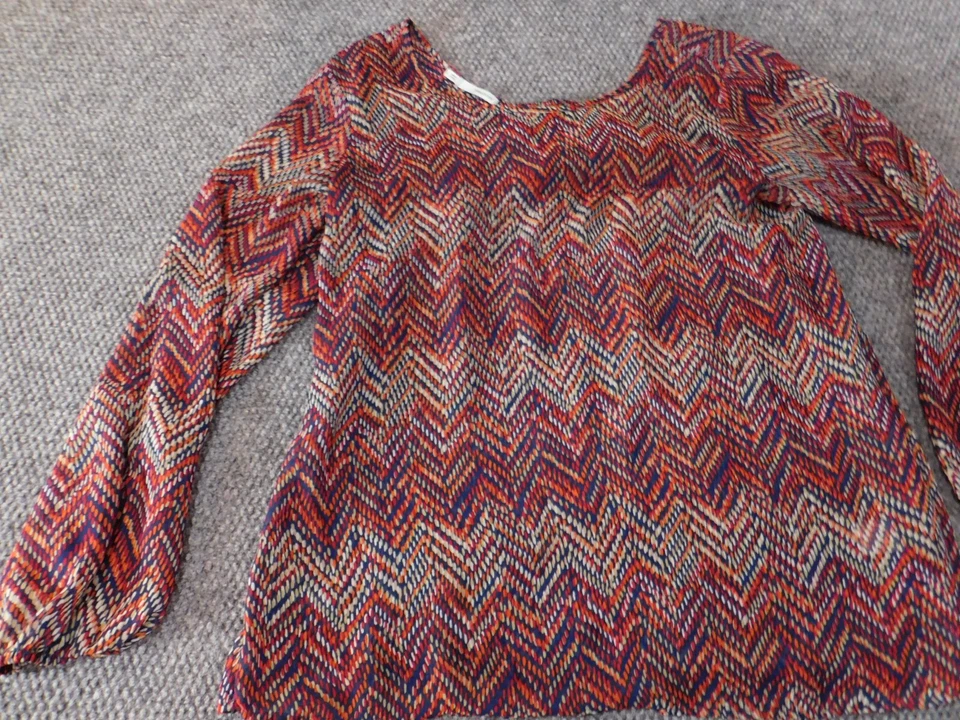 Blusa Maurices Grande Rojo Rayas Pullover Top Transparente Diseñador Clásico Foto 2 de 4