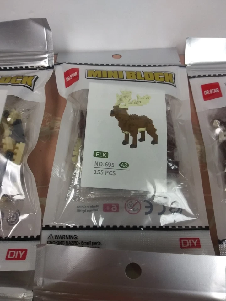 Dr Star Mini Bloque Y Pequeño Bloque 9 Piezas Lote 7 Sellado Completo Hágalo Usted Mismo Búho Alce Vaca Foto 3 de 4