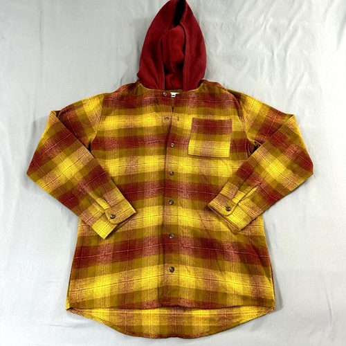 Epic Threads Shacket Boys XL Plaid Hoodie Button Flannel Shirt Jacket Yellow Red