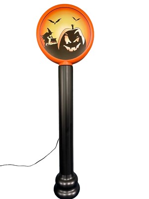 Halloween Witch Scene With Pumpkin Large Post With Orange Globe 51  Tall