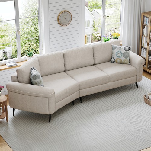 111" Upholstered 3-seater Sofa Curved Sofa Couch with Two Printed Pillows, Gray - Picture 32 of 60