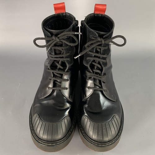 Botas De Cuero Negro Rojo Con Suela De Goma Y Cierre De Cremallera Talla 8 - Imagen 4 de 8