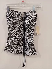 NWT Michael Kors Women's Cruise 2020 Swimsuit Top Sz XS Black White MM7V212S