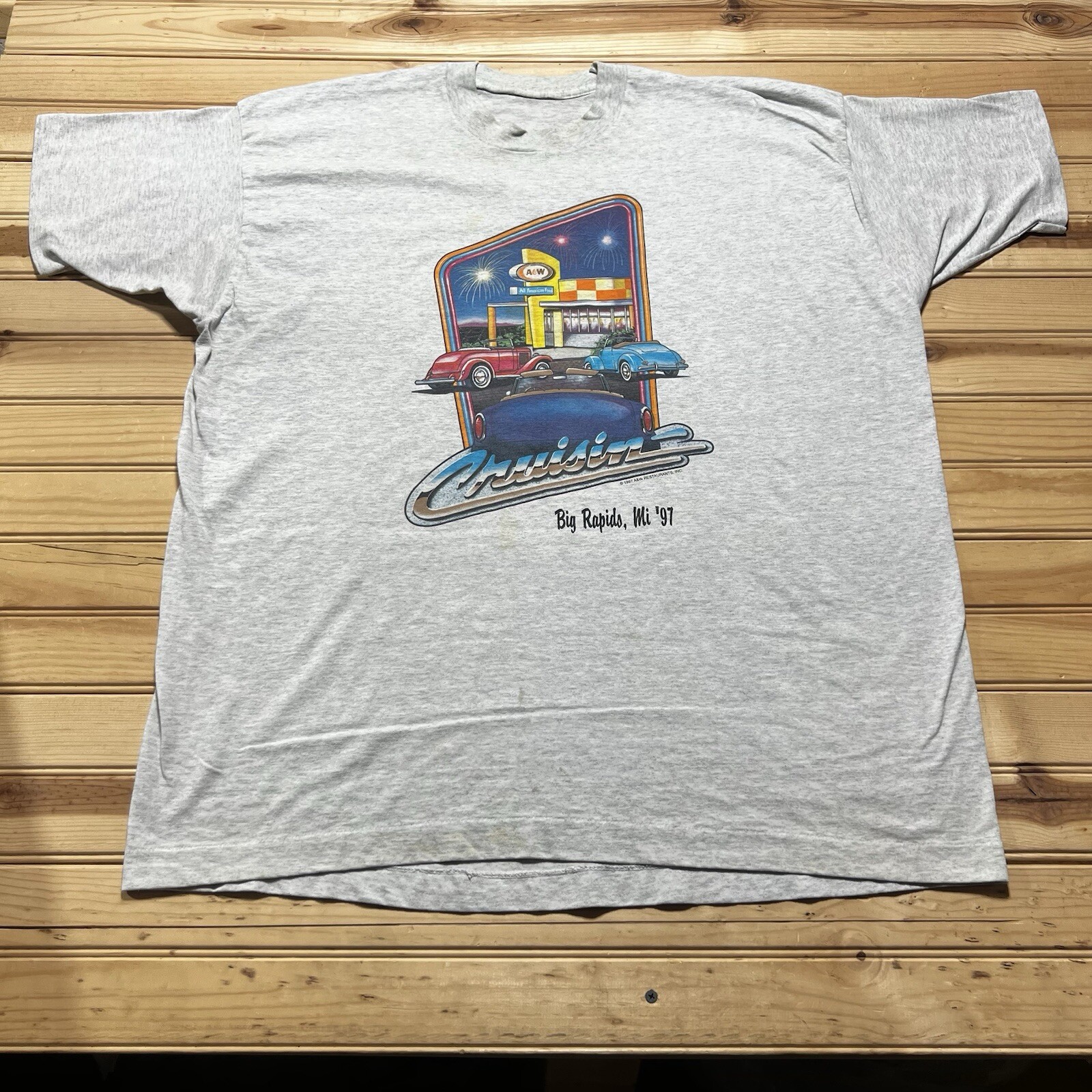 Vintage 90s 1997 Cruisin Hot Rod Classic Car A&W Drive Thru Diner Shirt Size 2XL