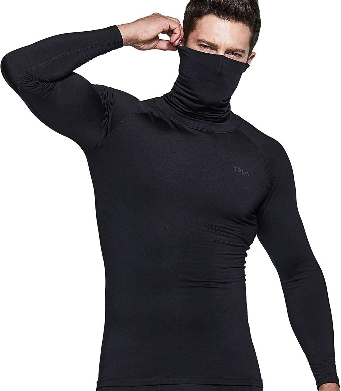 TSLA 1 or 2 Pack Men's Thermal Long Sleeve Compression Shirts,  Mock/Turtleneck W
