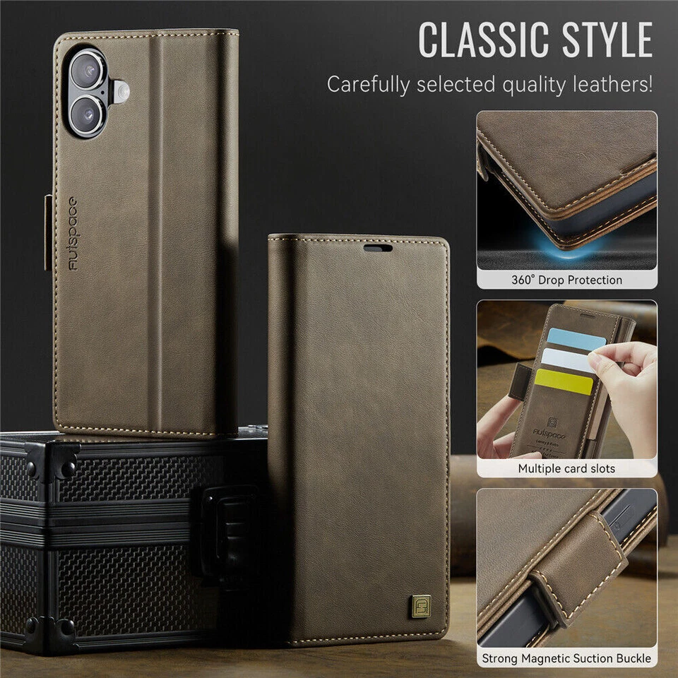 Flip Leather Magnetic Wallet Stand Phone Case For iPhone 16 15 14 13 12 Pro Max - Image 3 of 4