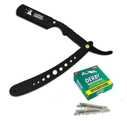 Stainless Steel Professional Folding Straight Edge Barber Razor 100 Derby Blades - Picture 1 of 4