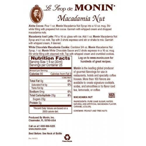 Monin Macadamia Nut Syrup (750mL), H-Macadamia Nut