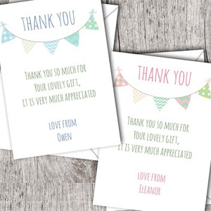 Personalizzati Ringraziamenti Cartoline Battesimo Baby Girl Boy Bunting Ebay
