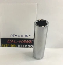 Cal-Hawk 15 mm x 1/2" Dr Deep Socket - 6 Pt -Free USA Shipping