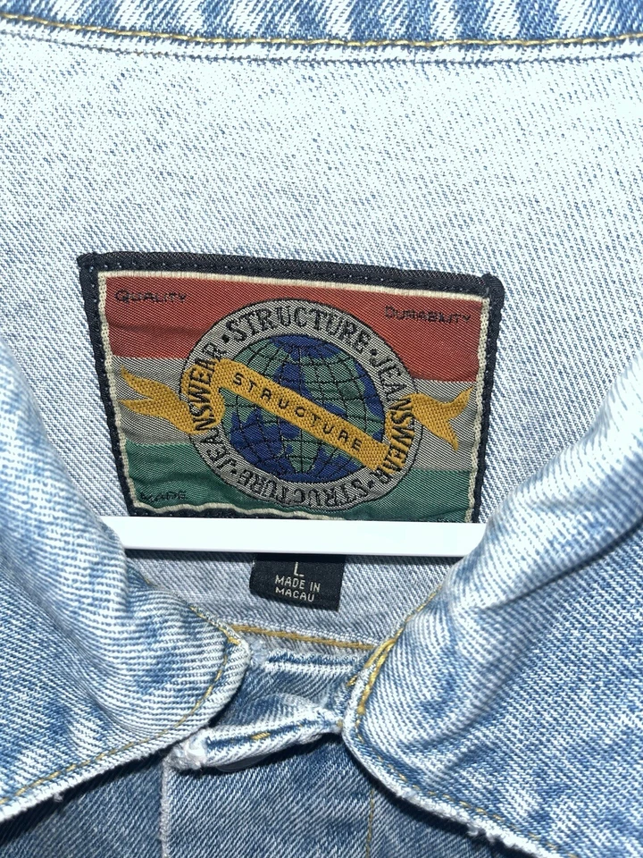 Vintage 90s Large Structure Jeans Long Sleeve Button Down Denim Jacket - Image 3 of 4