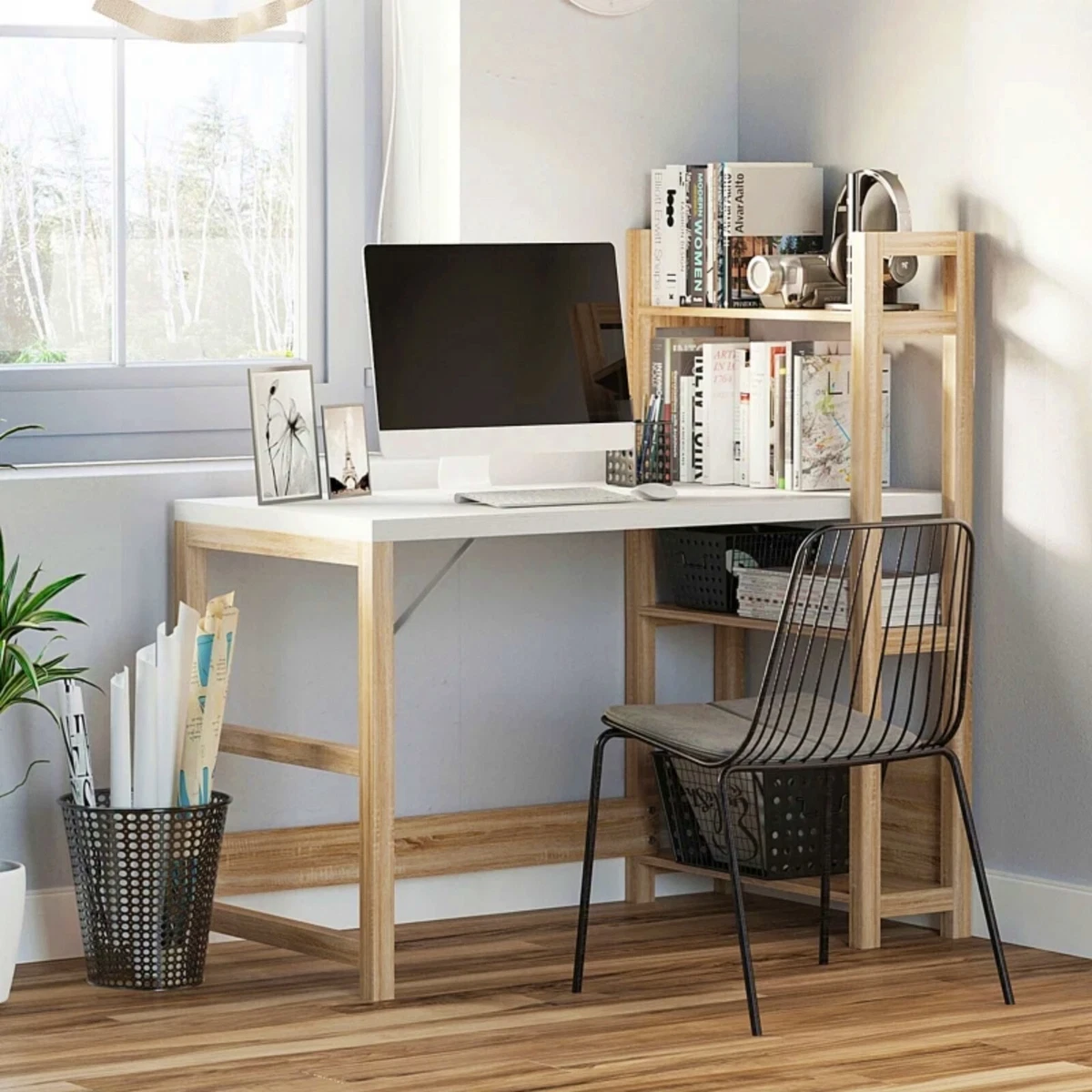 Desk with side on sale bookcase
