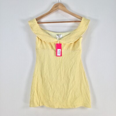 NEW Beginning Boutique womens off shoulder mini dress size 10 yellow 091539