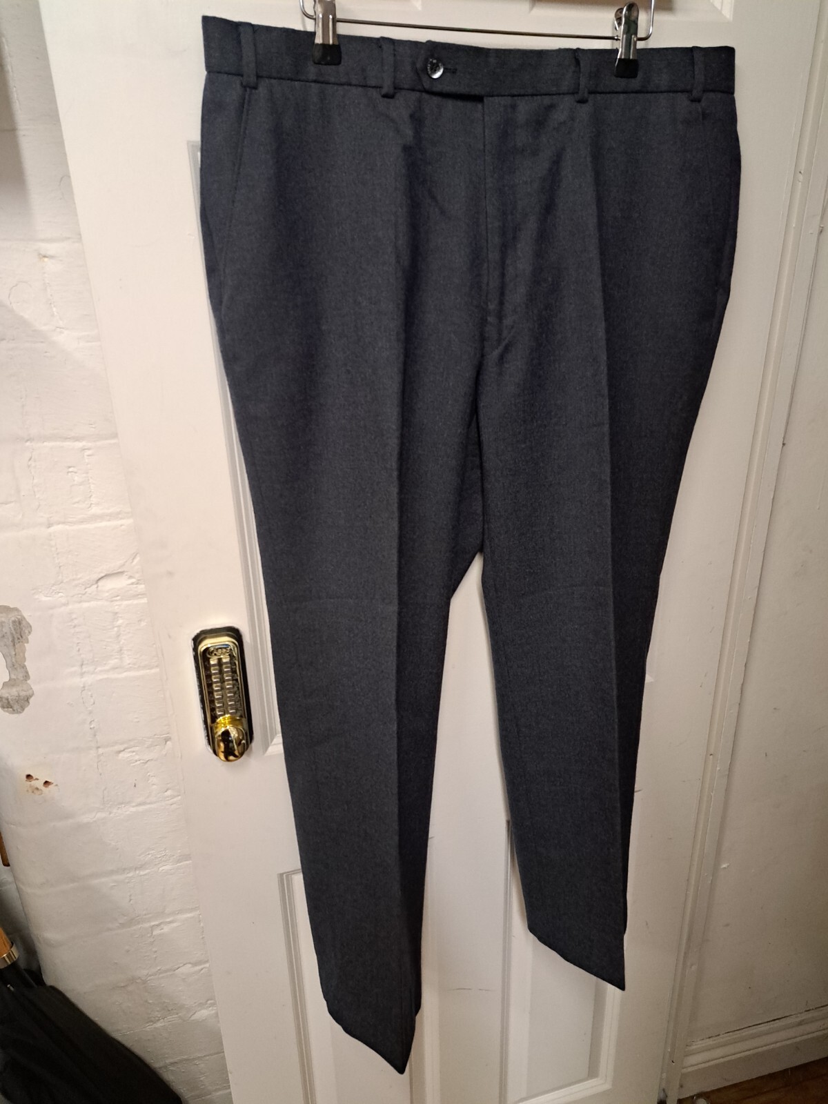 Pantaloni Daks blu navy in flanella UK 36 corti in lana Savile Fila Londra