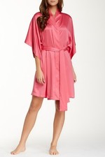 NEW NATORI 98 TROPICAL PINK SOLID CHARMEUSE WRAP ROBE SZ M MEDIUM