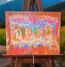 Orig Modern Colorful See Vid Ultra Vibrant Abstrac Acrylic Painting Canvas 16x20